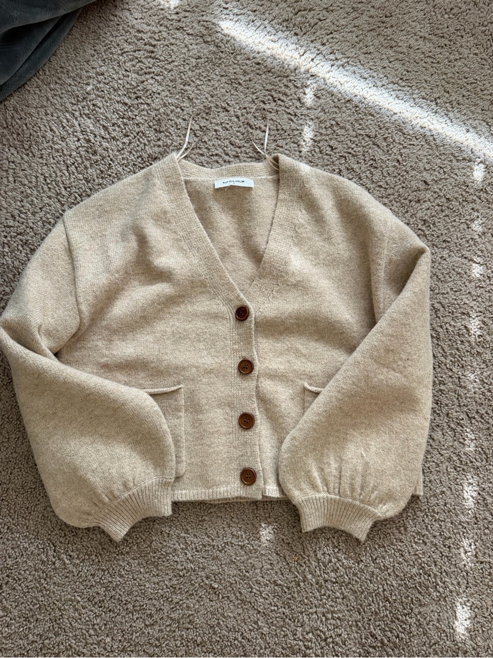 Chunky V-Neck Button Front Cardigan Sweater - Tan
